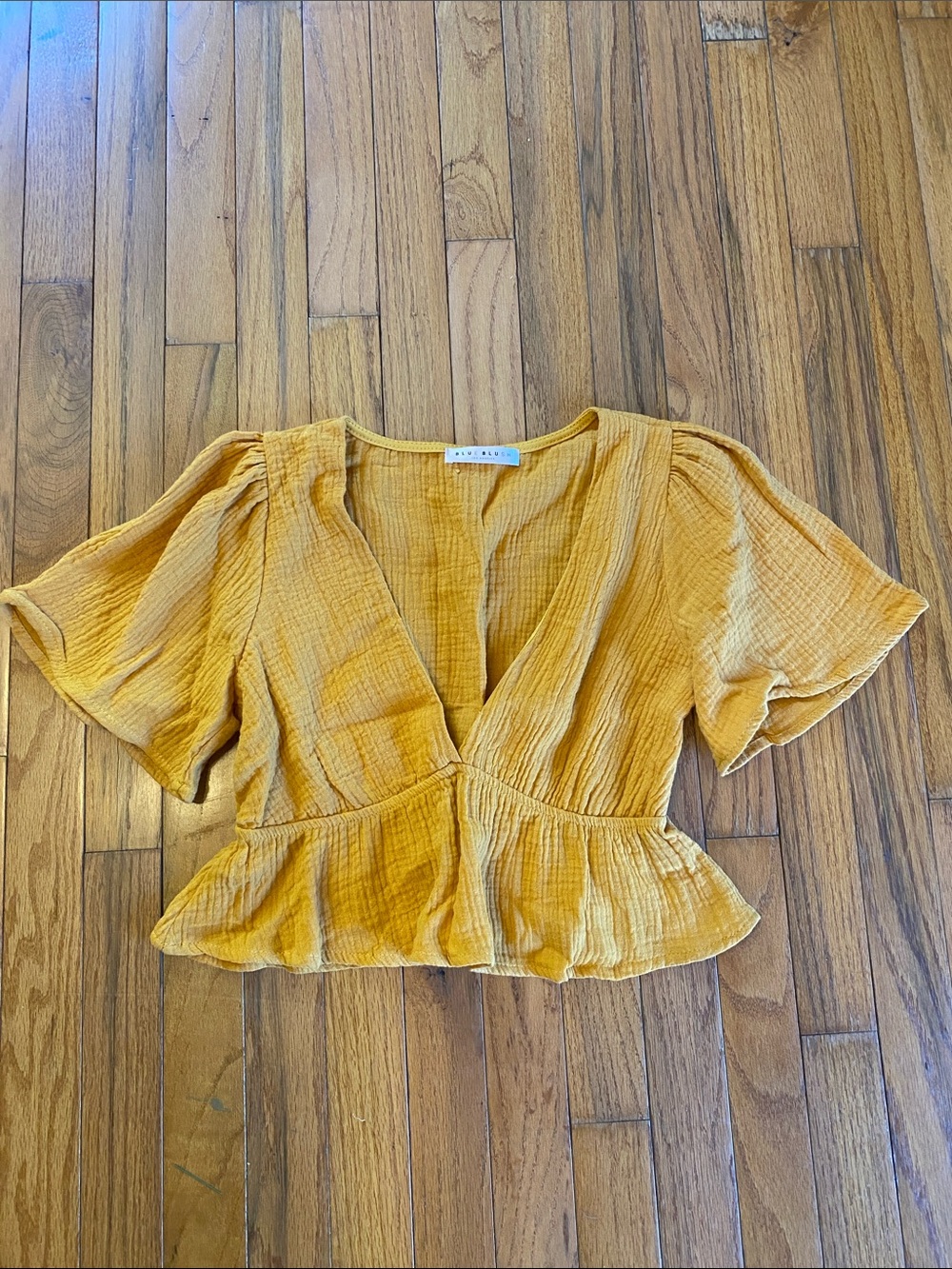Blue Blush Mustard Yellow Ruffled Crop Top